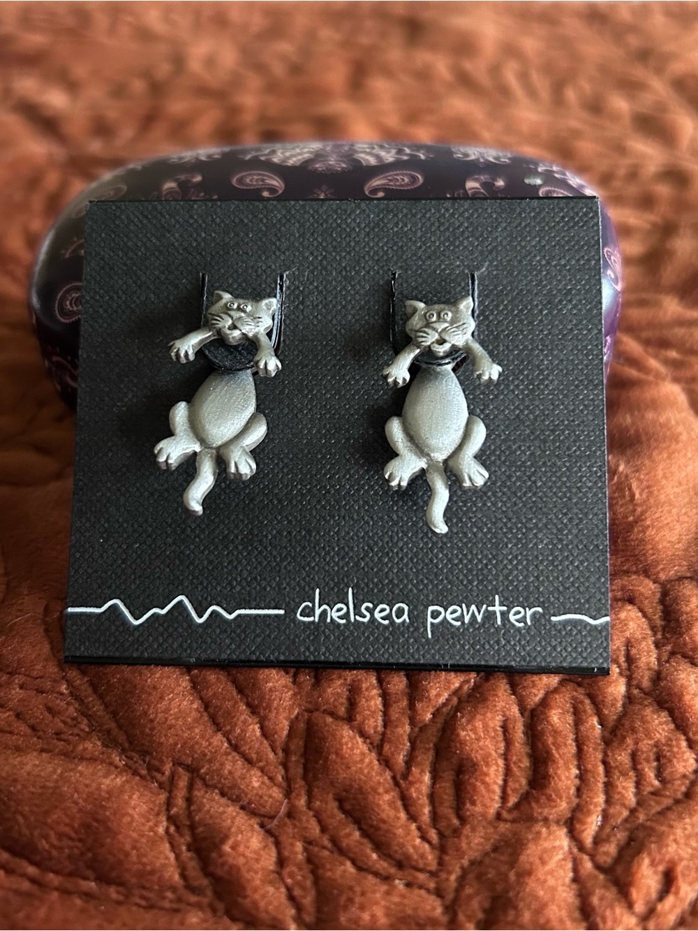 Chelsea Pewter Cat earrings by JJ Jewelry